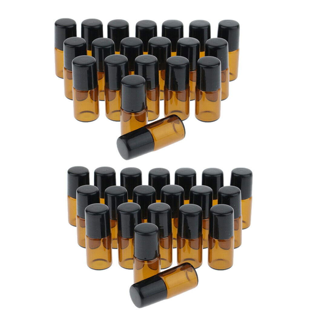 40X Empty Glass PP Essential Oil Perfume Roller Ball Bottles Cases Holders