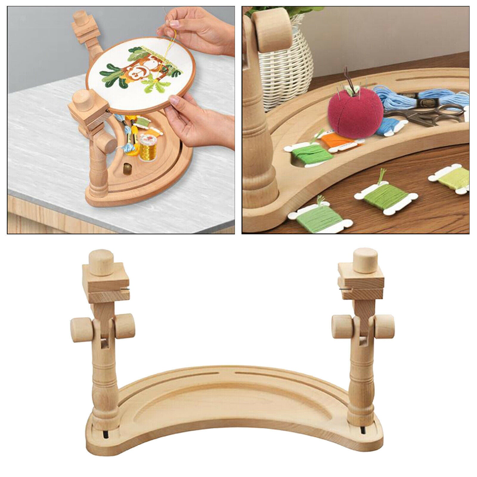 Retro Style Adjustable Solid Wood Needlework Table Stand Embroidery Frame