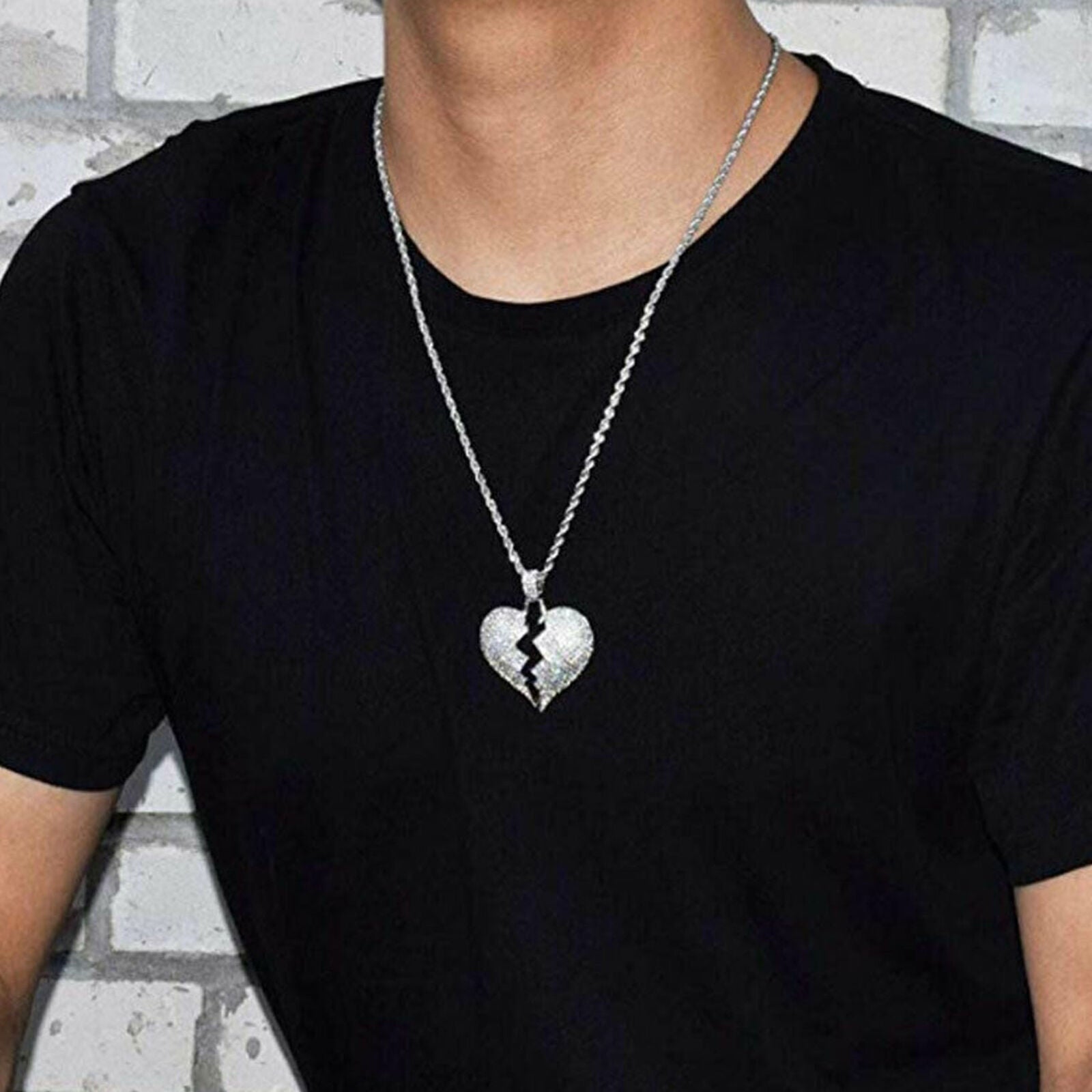 Hip Top 3mm 24"Broken Heart Pendant Stainless Steel Rope Chain Necklace