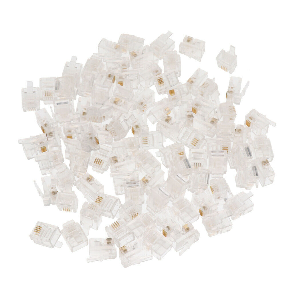 100Pcs/lot RJ11 6P4C Phone Crimp Plugs Connectors Ends for Telephone Fax