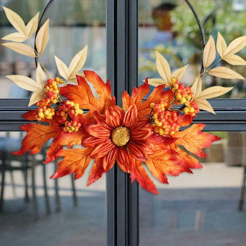 Fall Wreath Decoration Autumn Wreath with Maple Leaves Berries Harvest Wreath