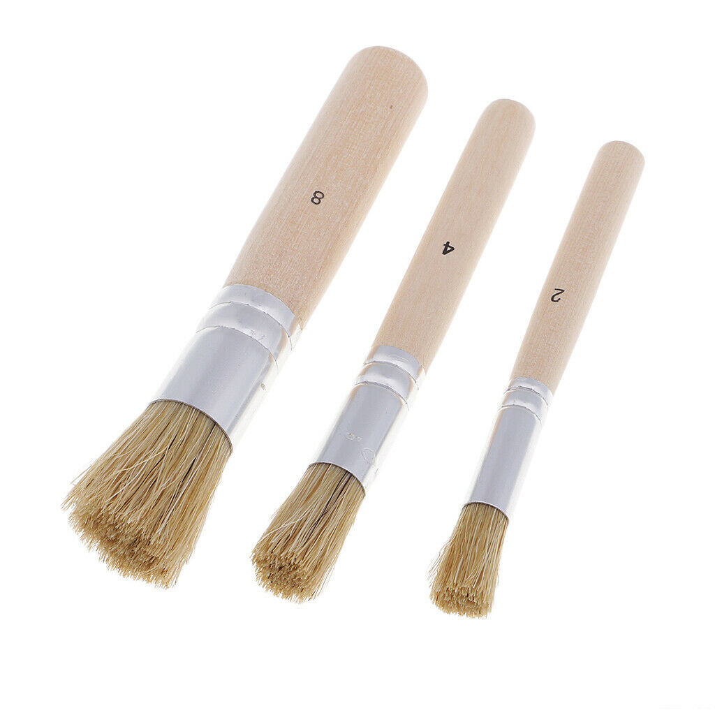 3pcs Round Wooden Handle Oil Watercolor Painting Acrylic Paint Brushes