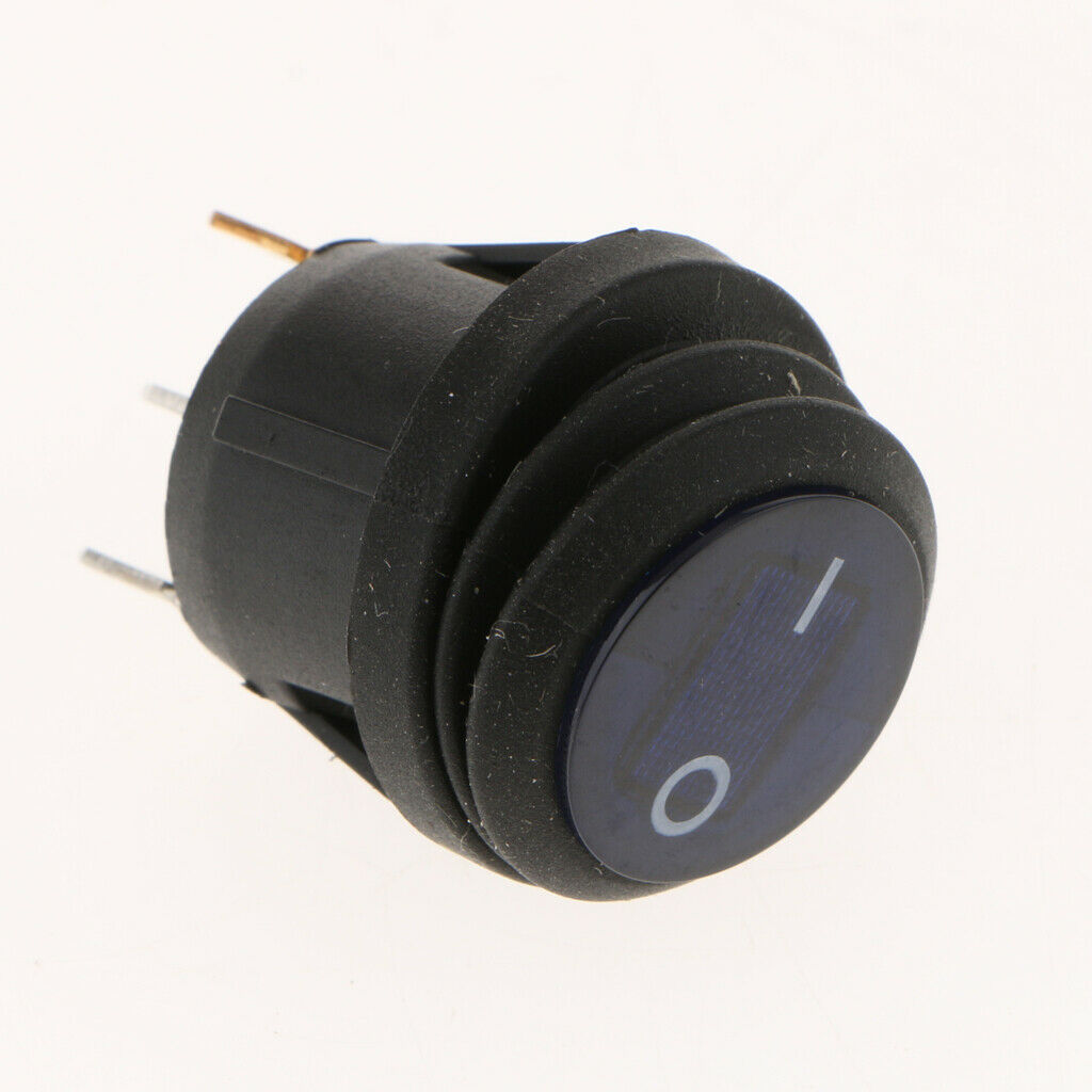 3 pieces Waterproof Round Illuminated Rocker Switch, ON-OFF Action, Blue LED ,