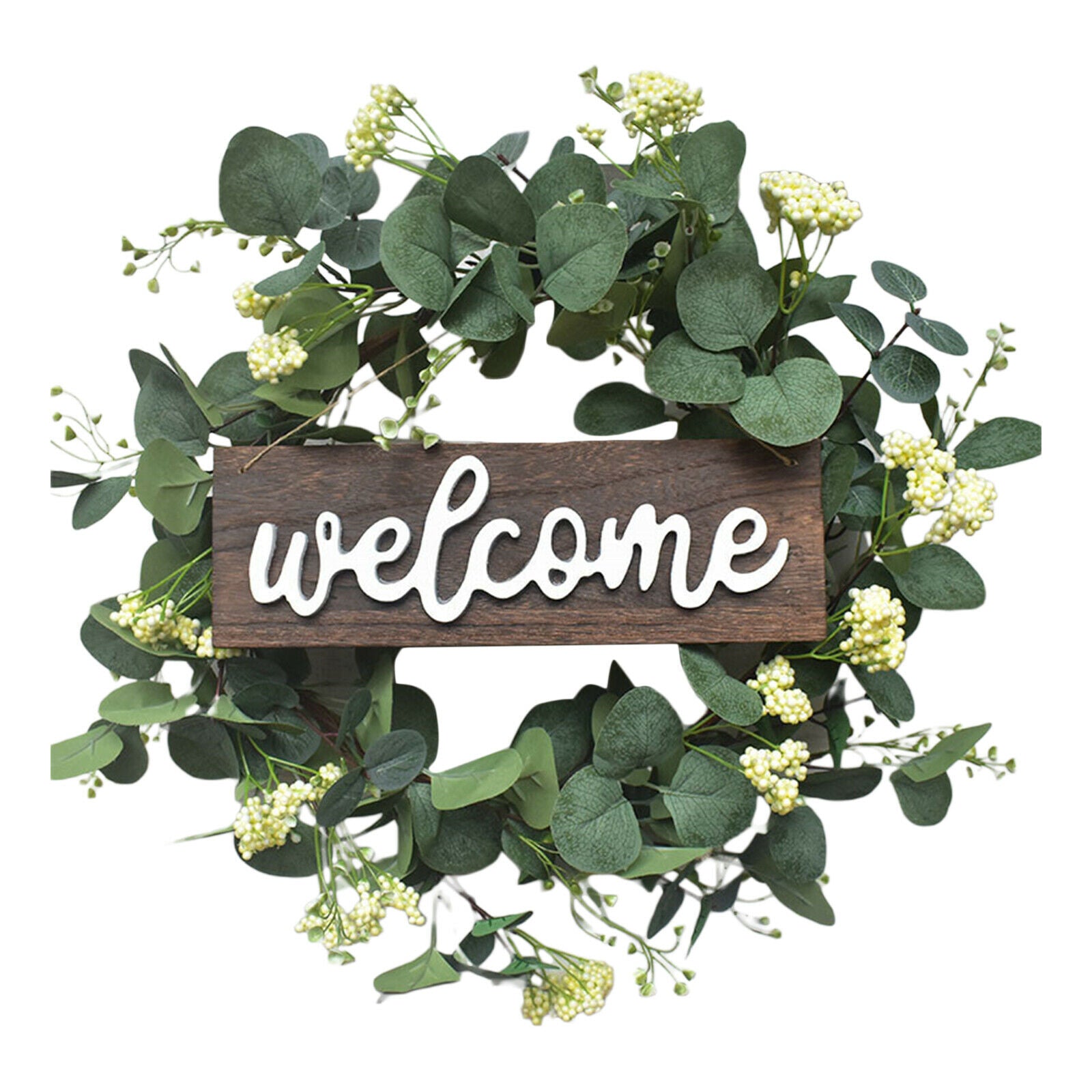 Spring 20inch Welcome Sign Eucalyptus Wreath Artificial Flower Garland