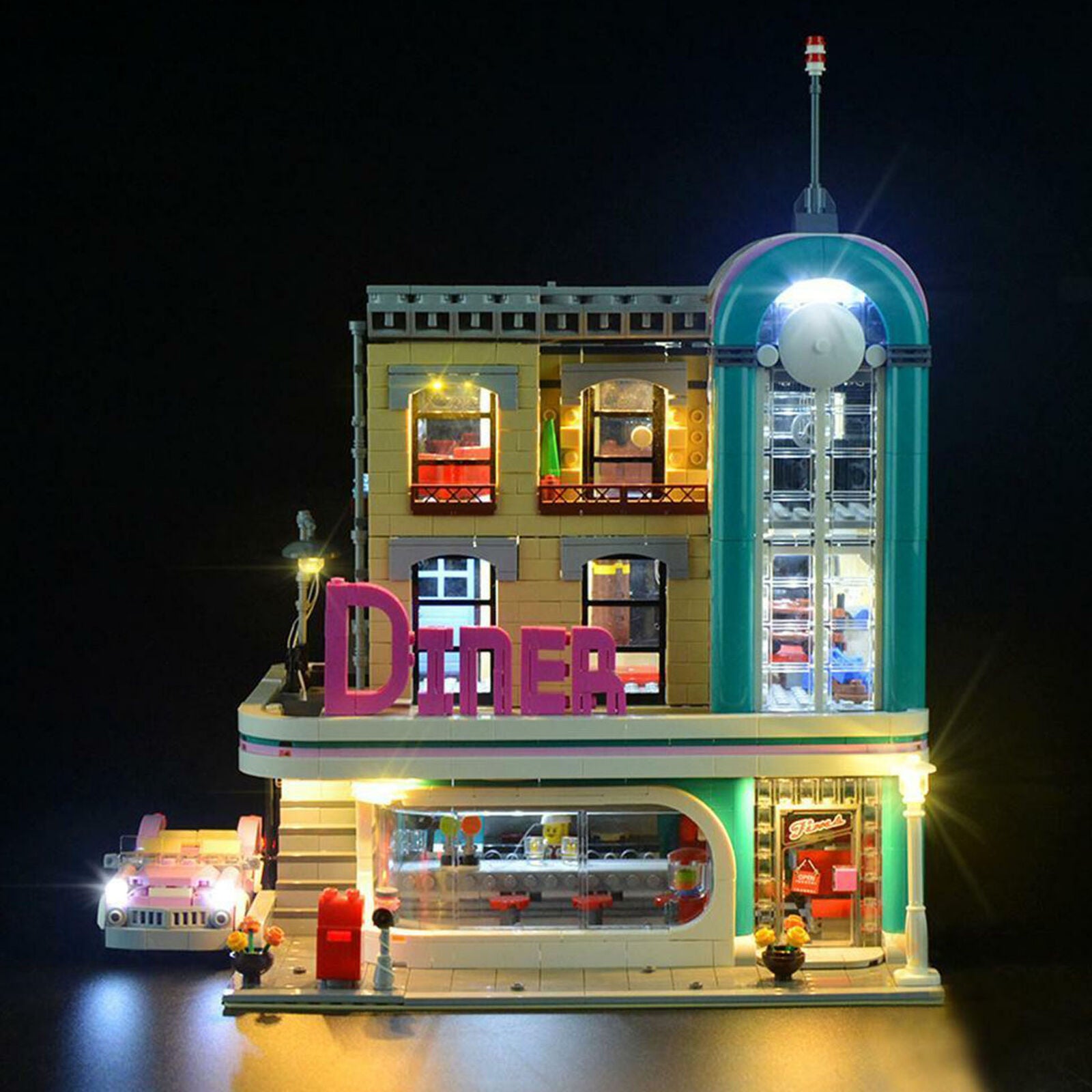 10260 Kit Bricks Building ONLY LED Toys Lighting Light Downtown Diner 4IAC