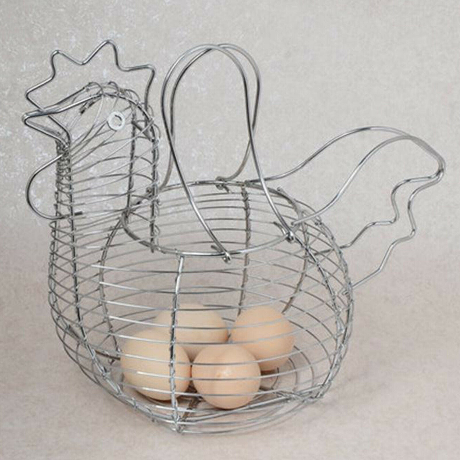 Chrome Plated Chicken Shaped Iron Wire Egg Storage Basket Rack Easily Accessible