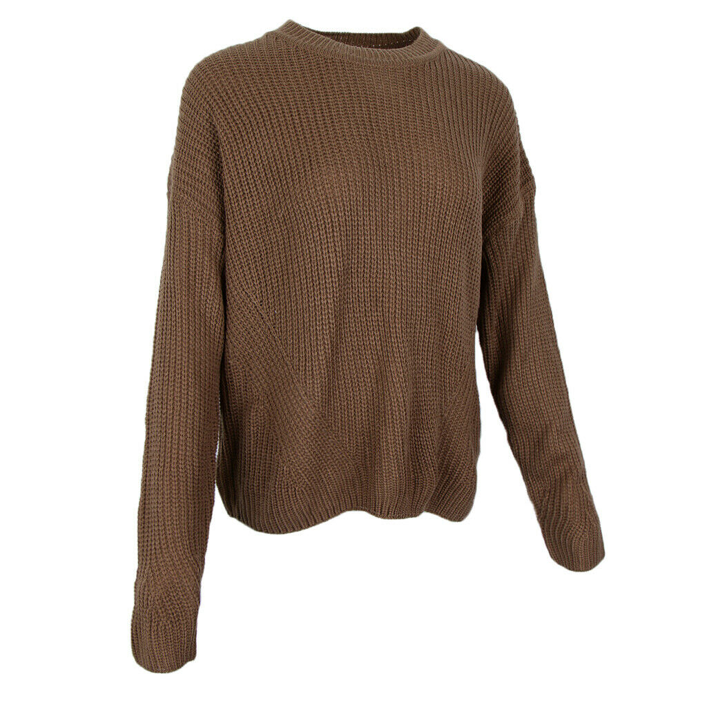 Womens Lace up Back Long Sleeve Crew Neck Knitted Sweater Loose Pullover L
