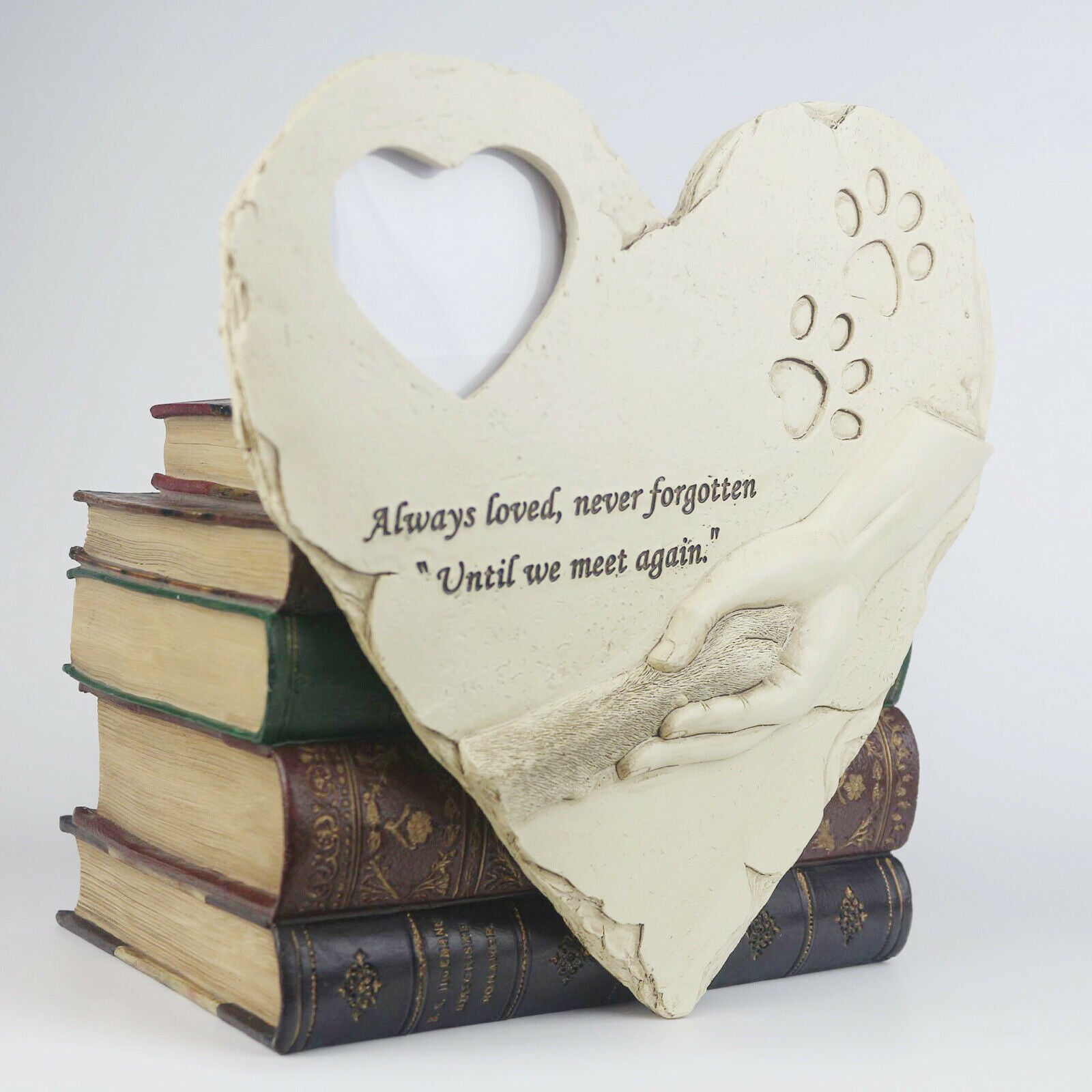 Pet Memorial Stone Paw Print Headstone Photo Frame Garden Puppy Grave Marker