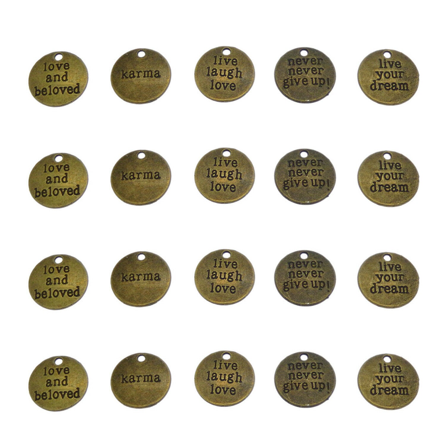 Lot of 5 Mix Antiqued Bronze Metal Alloy Engraved Round Tags Charms Pendants