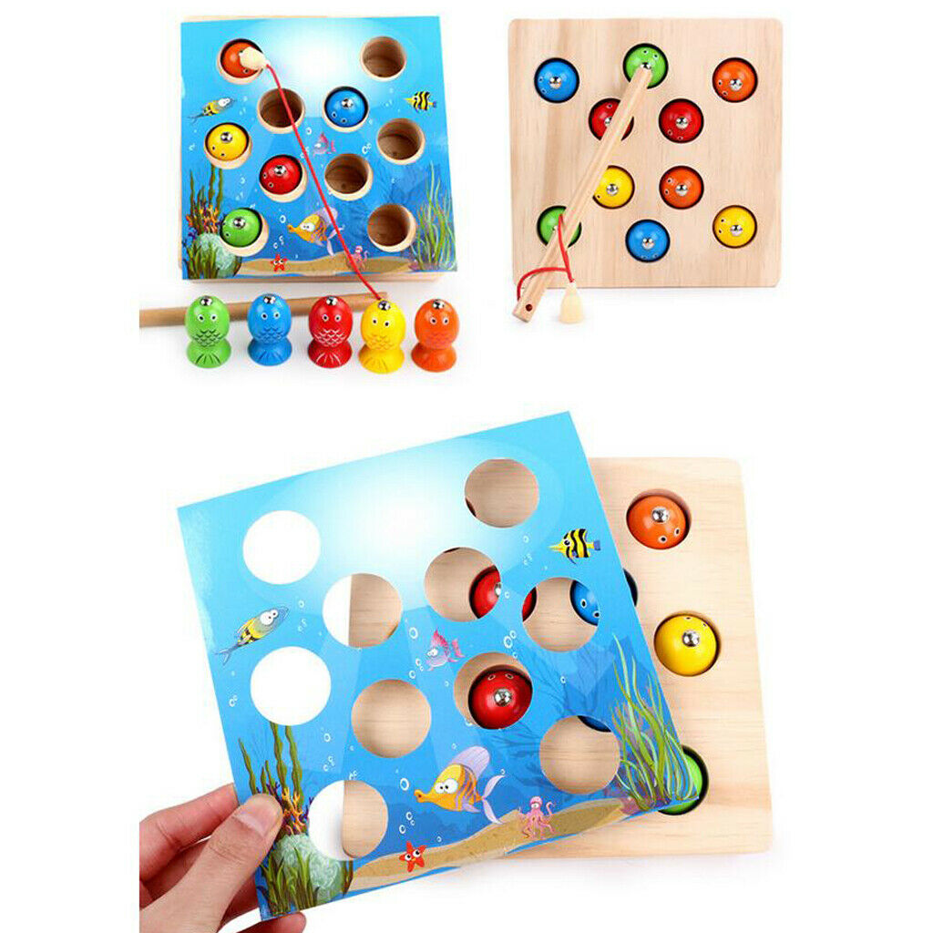Magnetic Wooden Fishing Plays Children Silent Game Playset