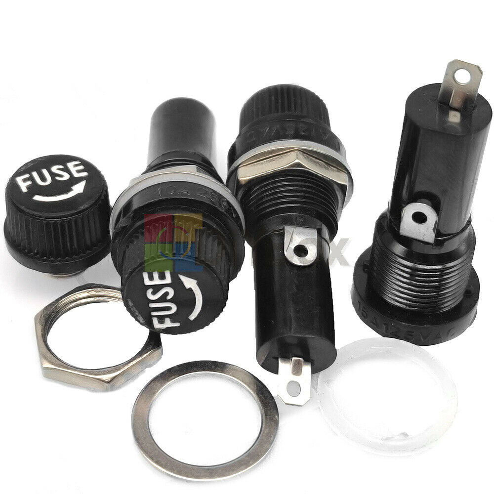 5PC 12V-24V Panel Mounted Screw Glass 6x30mm Fuse Holder Bolt-On Car/Truck/Boat
