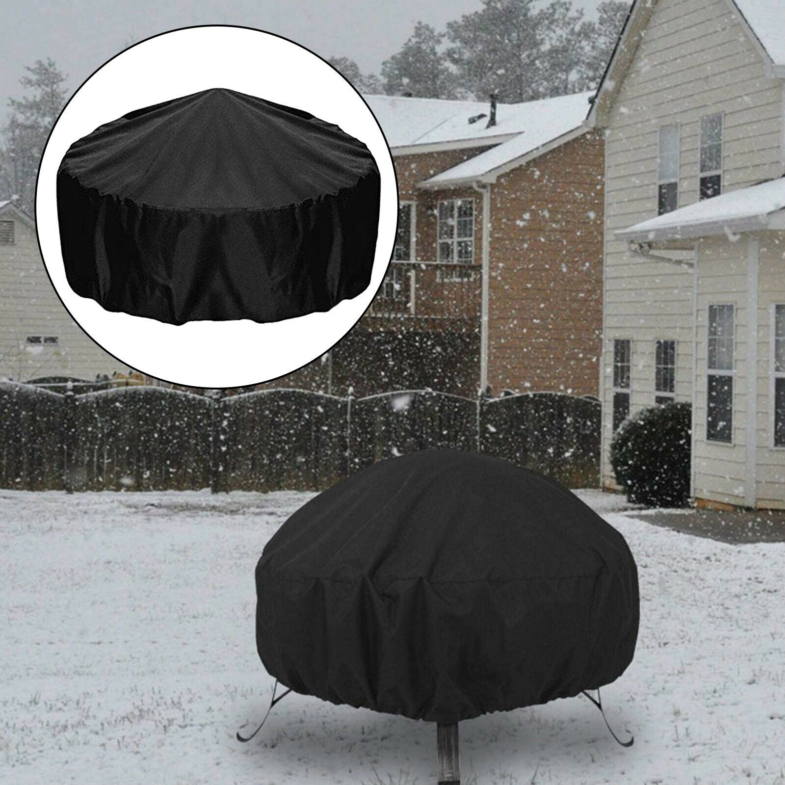 Round Fire Pit Cover Patio Barbecue BBQ Covers Waterproof Weather Resistant