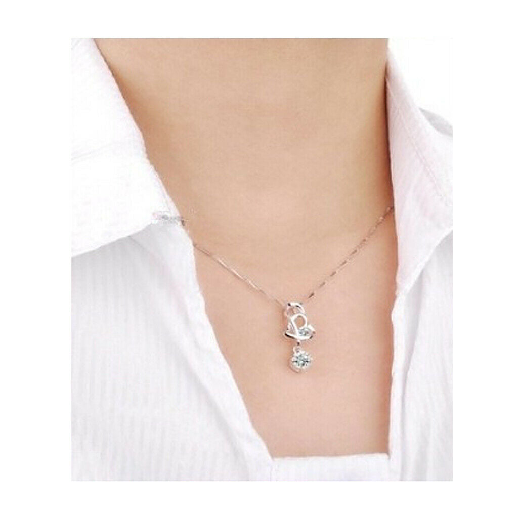 Fashion Women Crystal Rhinestone Double Love Heart Chain Jewelry White