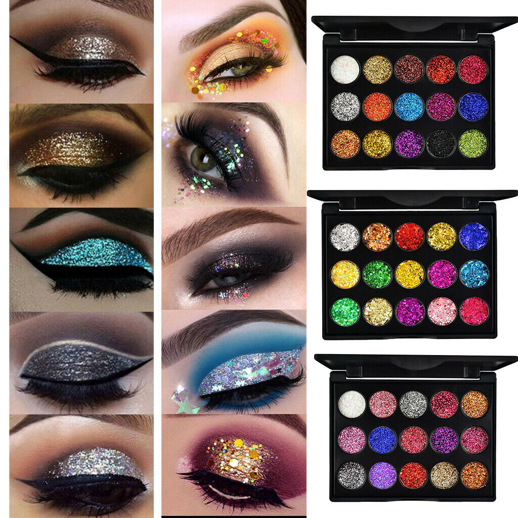 3Pack Glitter 15 Colors Eyeshadow Palette Makeup Eye Shadow Blendable Powder