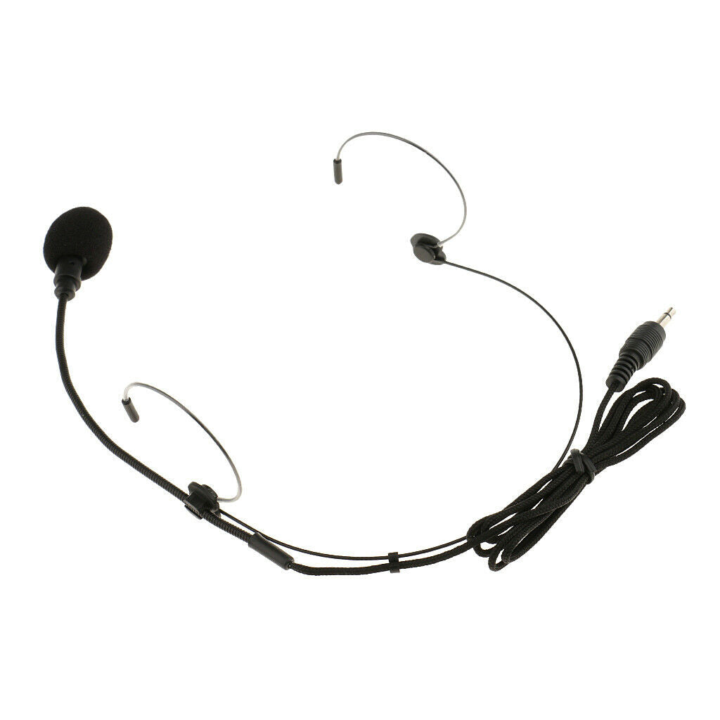 8x Foldable Head-mounted Dual Hook Wired Headset Headworn Microphone Black