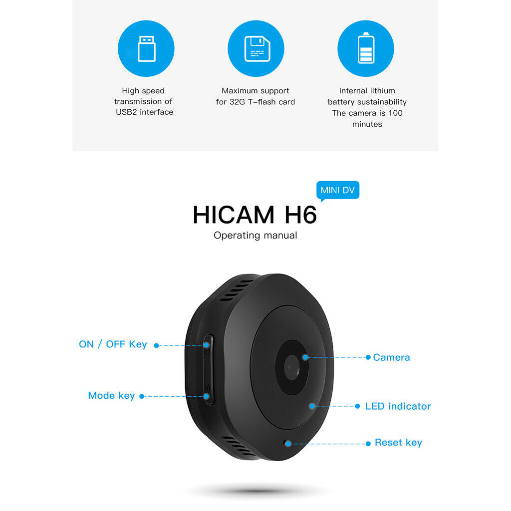 H6 HD DV/Wifi Mini Camera Recorder Dash Cam Body Motion Action Camcorder