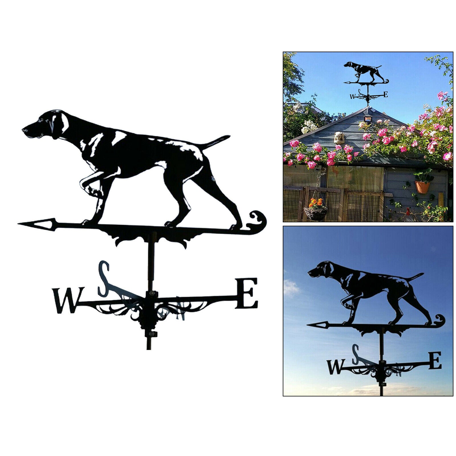 Retro Weather Vane Black Hound for Farm Outdoor Garden Stake Roof Decoration