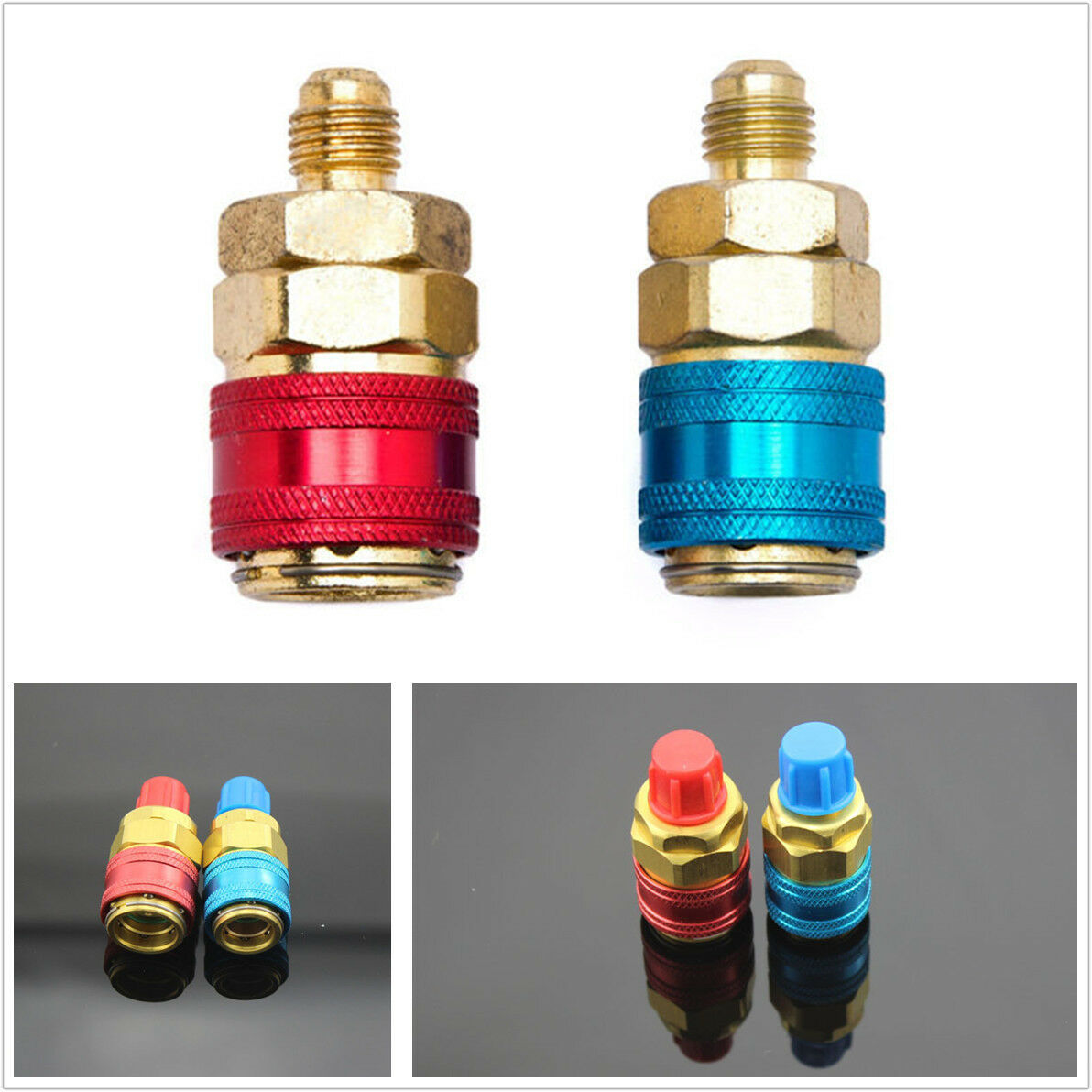 Auto AC System R134a Quick Connectors Adapters Couplers High & Low Set HVAC 1/4"