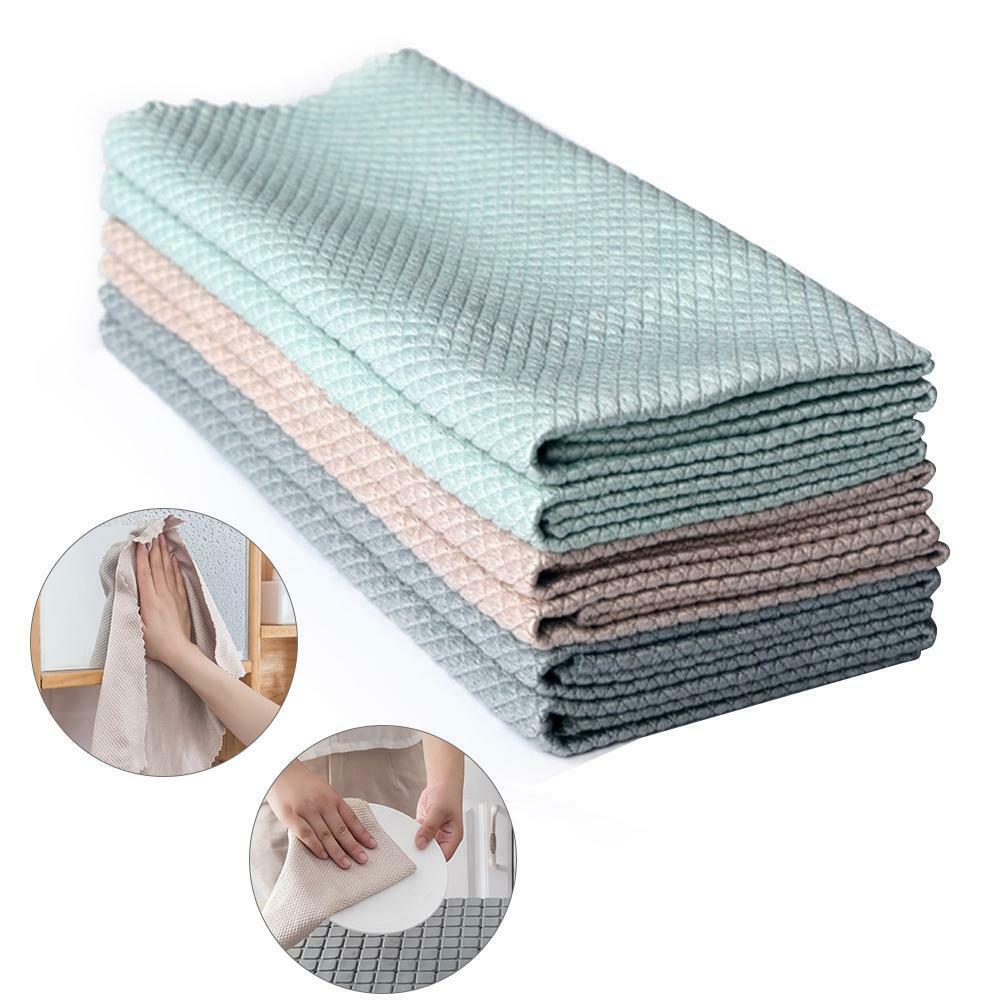 3Pcs Wipe Glass Fish Scale Cloth Cleaning Cloth Water-absorbing for Stove Sink