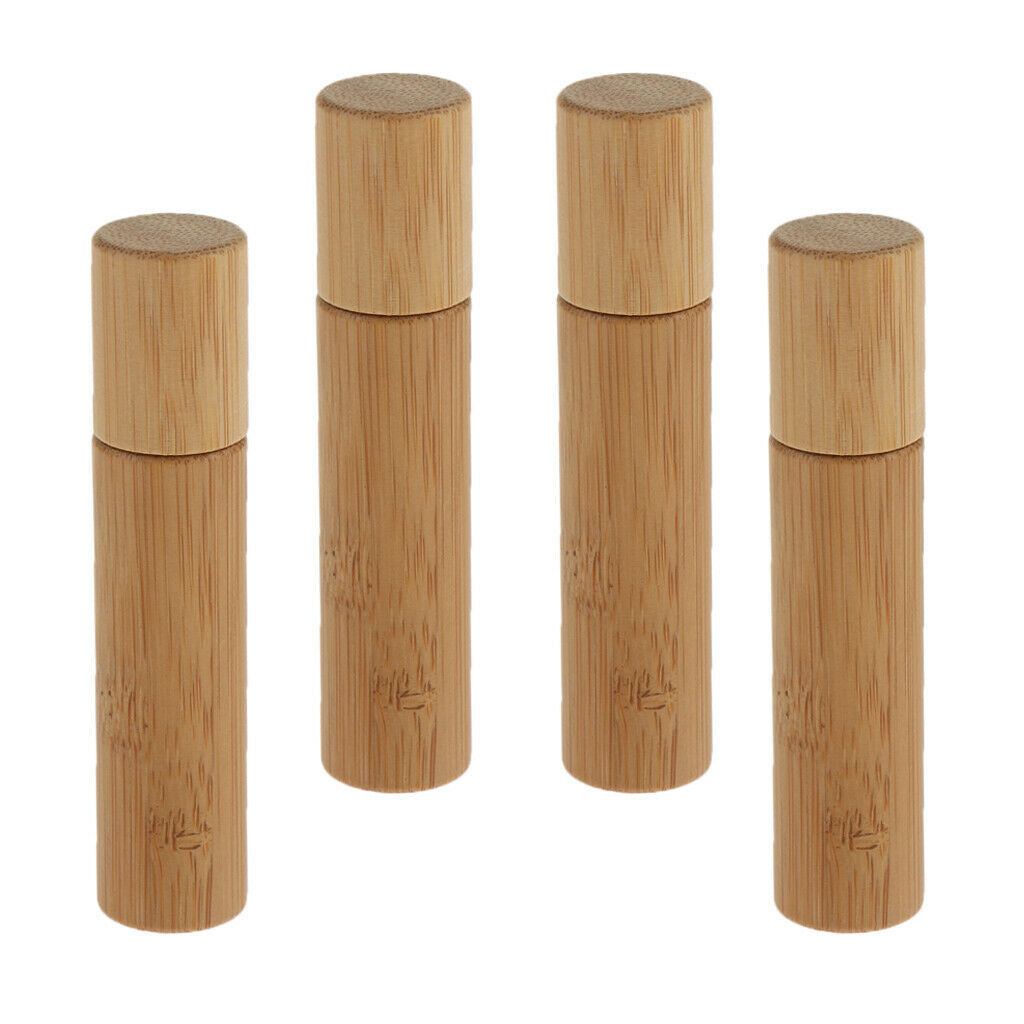 4 lot Travel Bamboo Essential Oil Fragrance Roller Bottles Vials Container