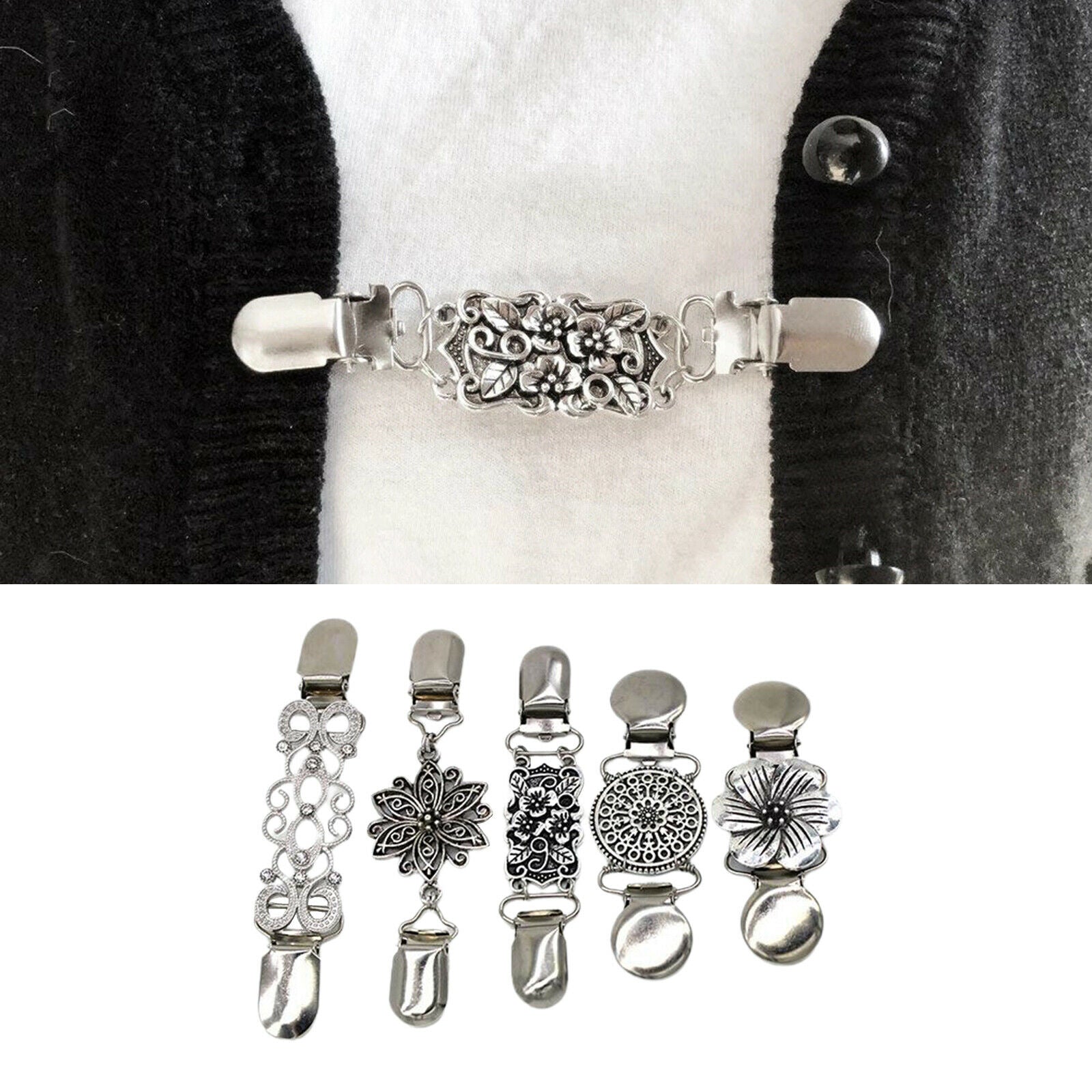 5x Women Cardigan Sweater Clip Blouse Scarf Brooch Shirt Collar Duck Closure