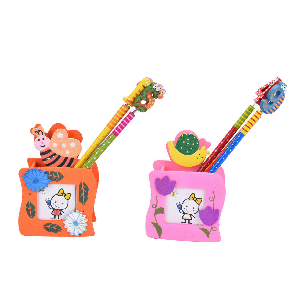 Cute Wooden Pen Pencil Holder Stationery Organizer Storage Office Contain WF