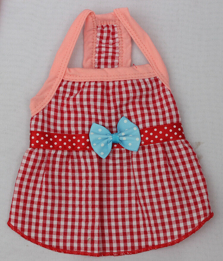Puppy Dress Pet Dog Vest T Shirt Plaid Summer Apparel Bowtie Costume Red-M