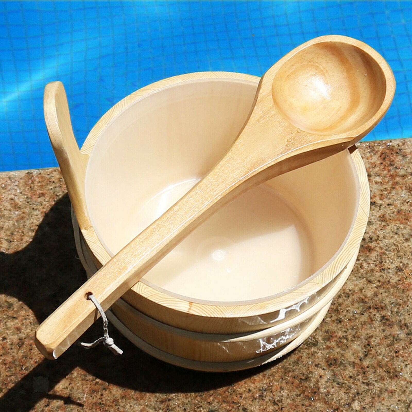 4L Wood Sauna Bucket with Ladle for Steaming Room Bath Personal Care Kit