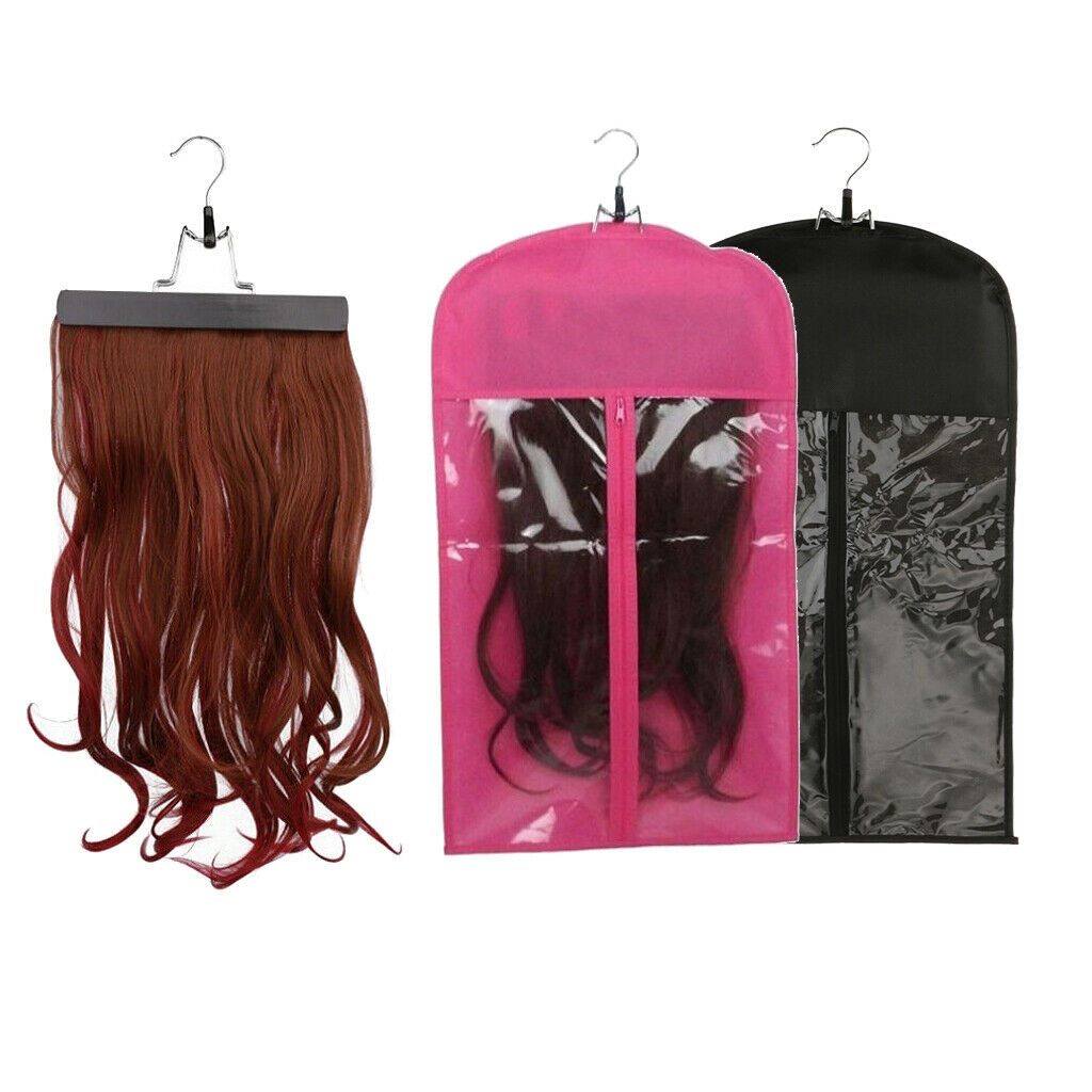 2 lot Foldable Zipper Closure Wigs Storage Case Bag Organizer w/ Hanger Hook