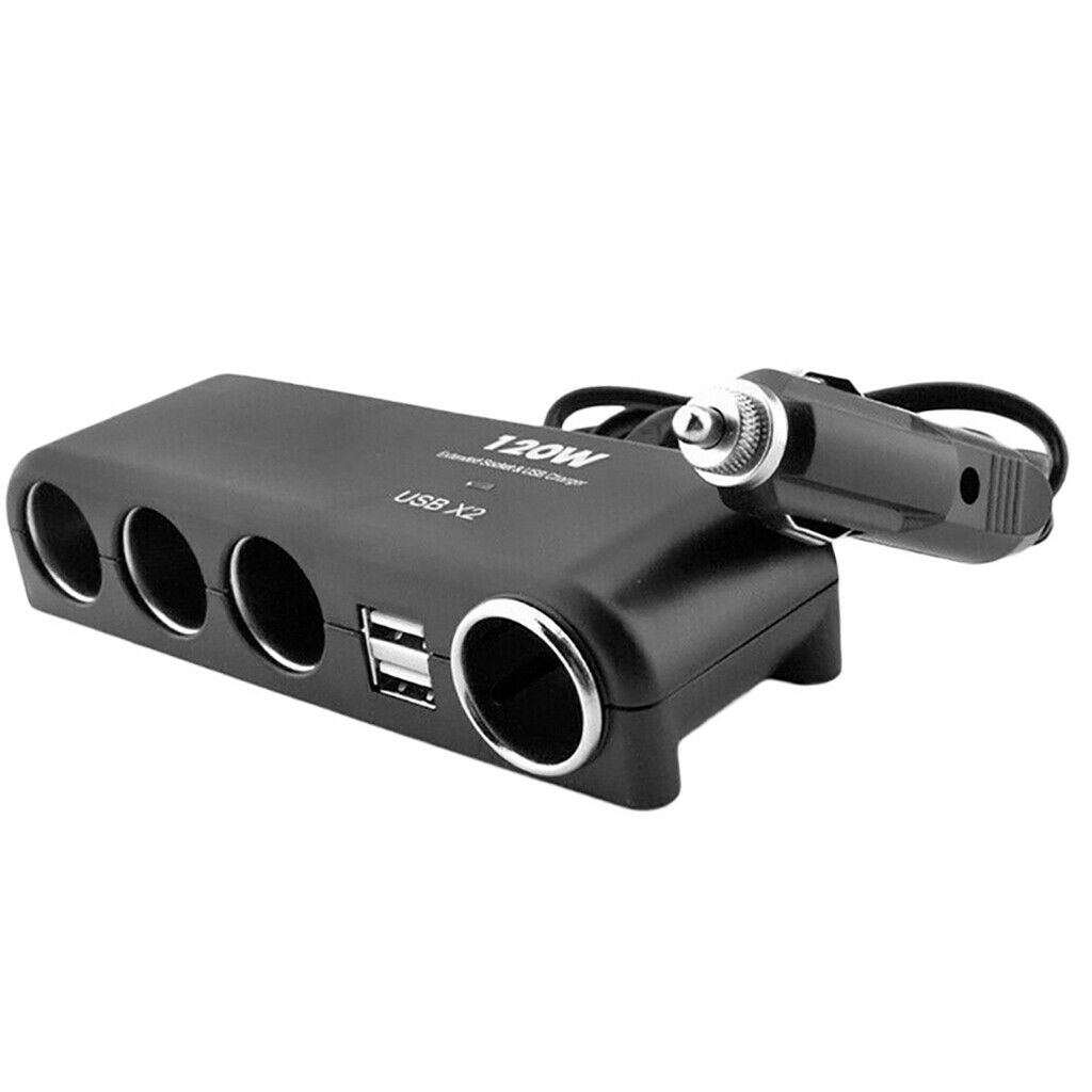 Car Cigarette Lighter 4 Way Multi Socket Splitter Charger 12V/24V 2 USB Port