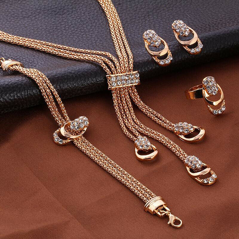 Crystal Necklace Bracelet Ring Earrings Tassel Bridesmaid Wedding Jewelry.l8