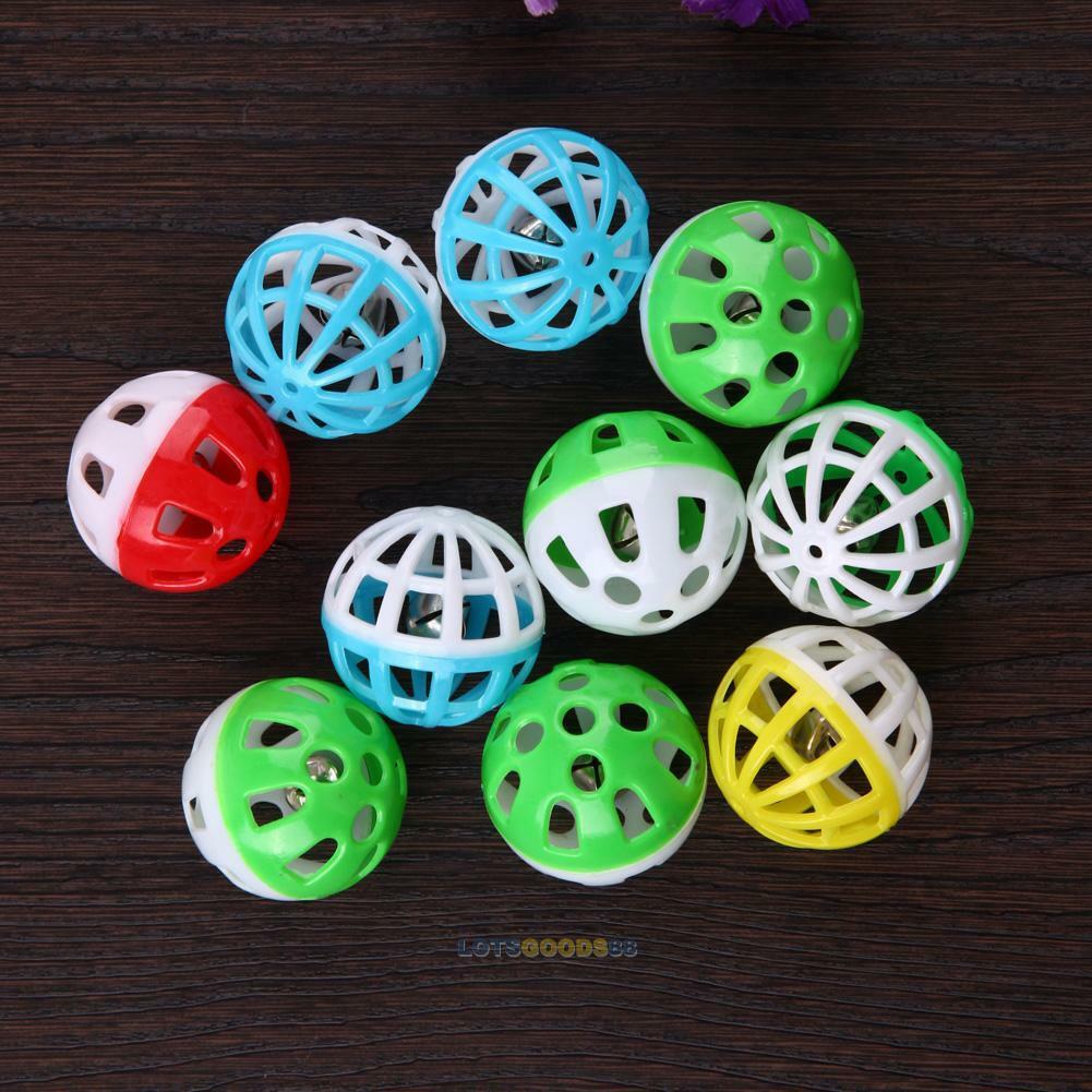 10pcs Plastic Balls Hollow Out Pet Cat Colorful Ball Toys With Small Bell Funny