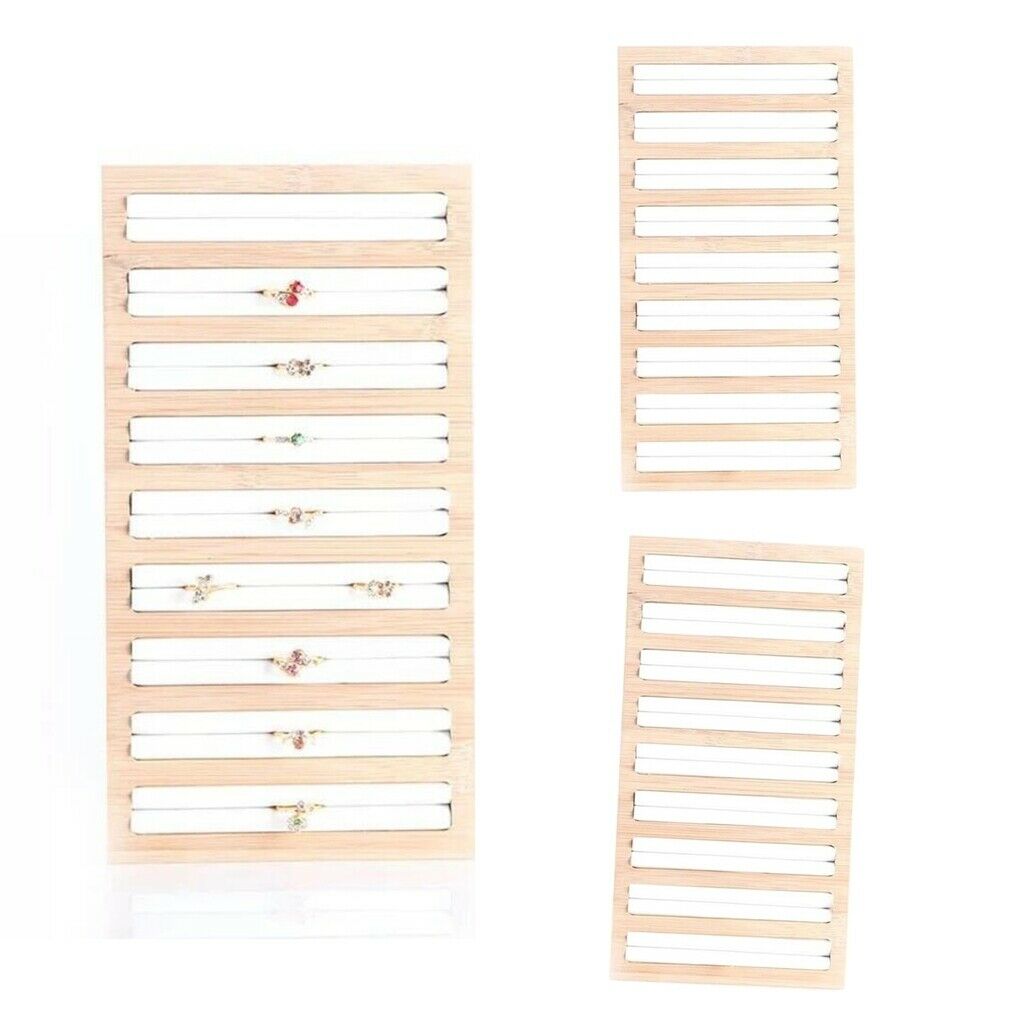 3pcs Bamboo Wooden Jewelry Display Plate Ring Earring Storage Stand for Shop