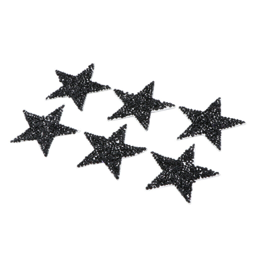 6Pcs Black Star Patches Iron on or Sew on Patches Embroidered Badge Motif