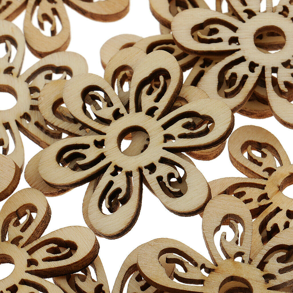 20pcs 35mm Unfinished Wooden Shape Flower Pieces Slices for Painting Craft