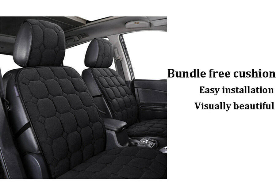 2PCS Black Thickened Plush Car Seat Cover Front Backrest Seat Cushion Universal