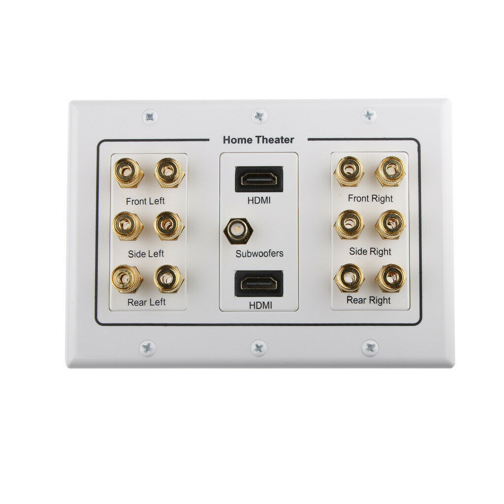 6.1 Surround Speaker Wire Wall Banana Post Face Plate 2   Ports White