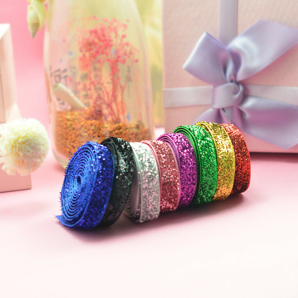 DIY 8yds 3/8"10mm Sparkle Glitter Velvet Ribbon Headband Bows Assorted Color
