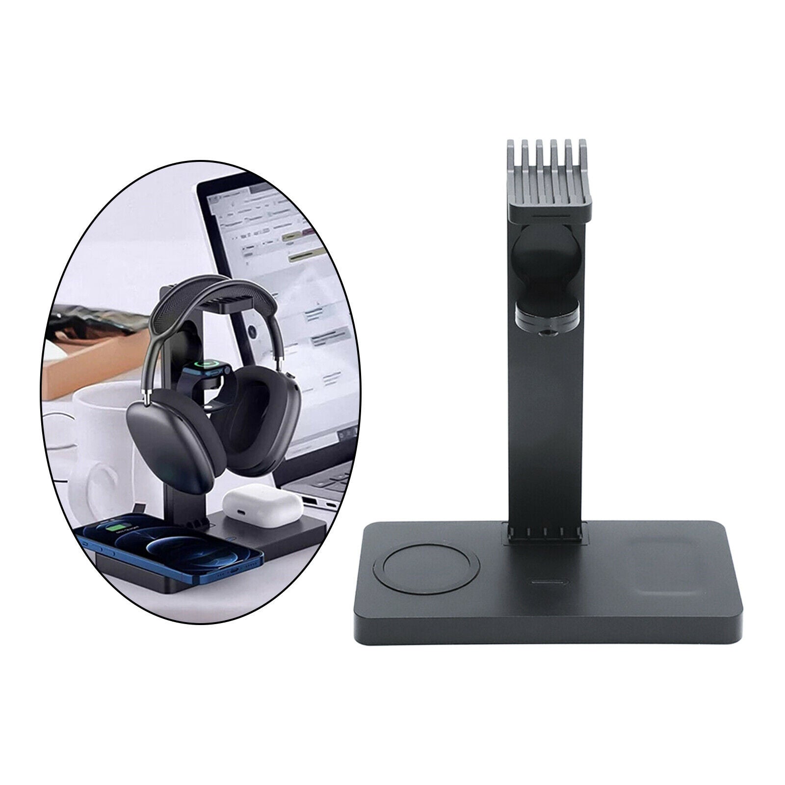 Generic 4 in 1 Magnetic Wireless Charger Charging Dock with Headphone Stand