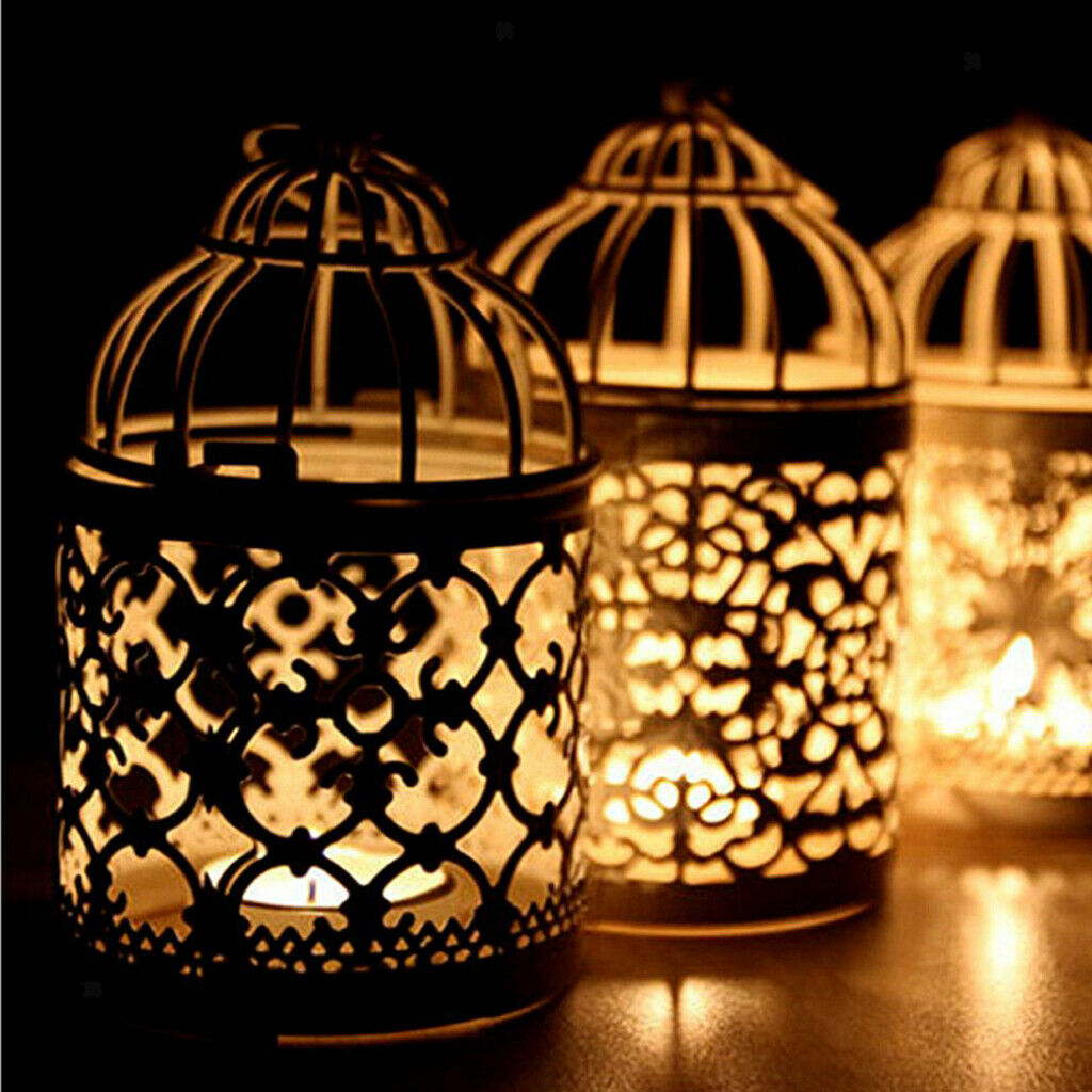 2 x Metal Craft Hollow Flower Pattern Candle Holder Hanging Birdcage Candle