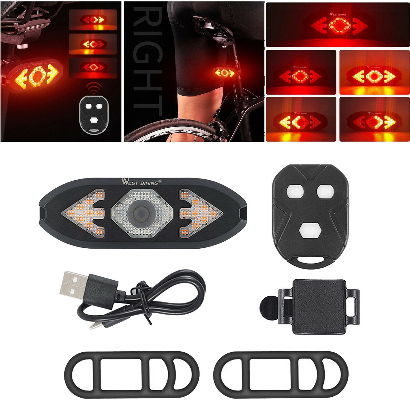 LED Bike Tail Light USB Waterproof Rear Lights Safety Cycling Warning Light