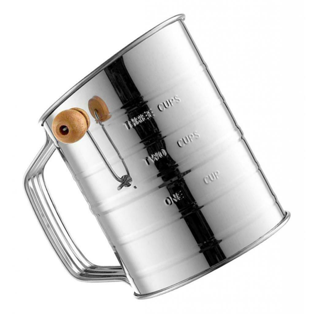 Stainless Steel Crank Style Flour Sifter, 3 Cup, Sift Flour & Dry Ingredients