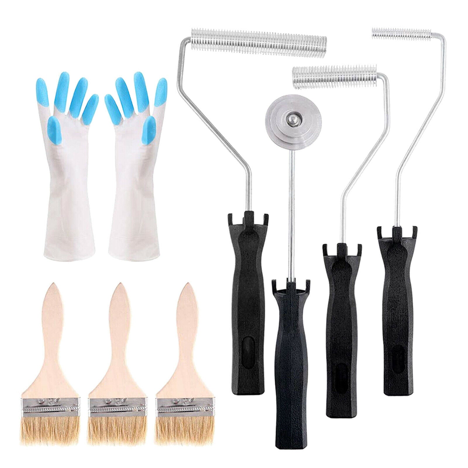 8Pcs Fiberglass Roller Tools And 1Pcs Detail Brushes With 1 Pair Glove