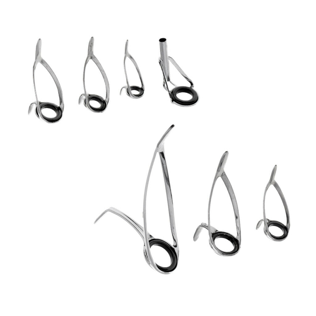 Set of 7 Fishing Rod Guides Replacement Stainless Steel Double Leg Guides