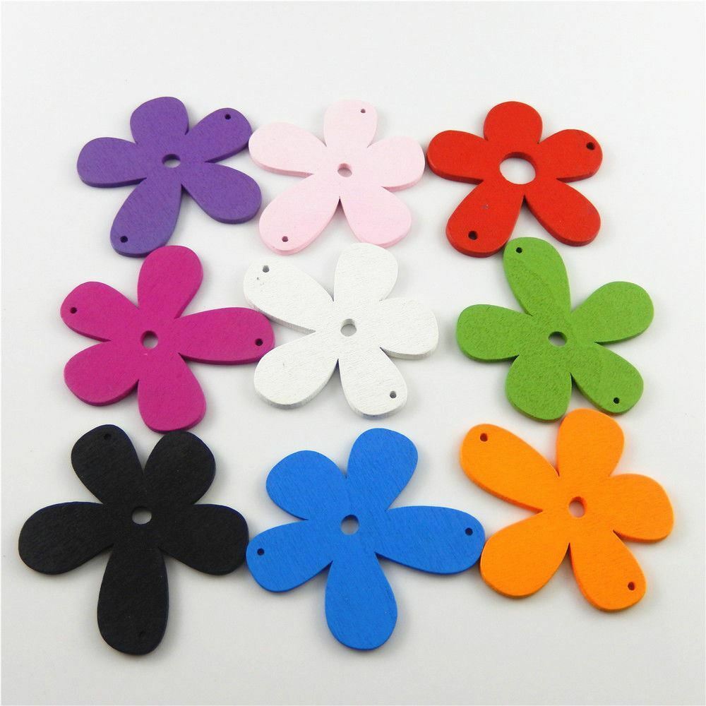 Multiple Color Wooden Flower Shaped Beads Earring Findings Charms Pendants 20pcs