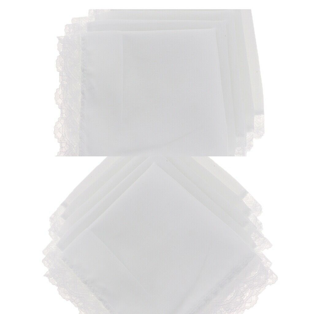 White Cotton Handkerchiefs - Pack of 10 - Blank Lace Hankies for Wedding, Pocket
