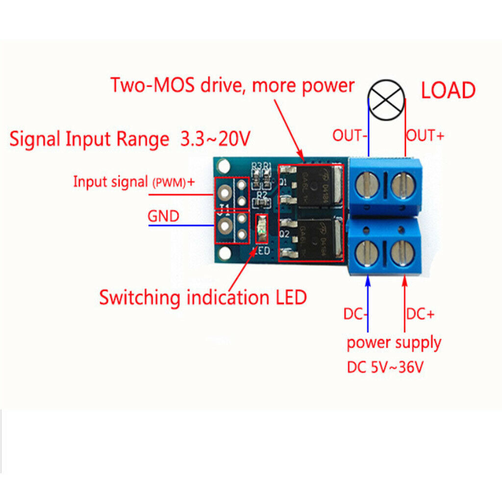 2Pieces MOS Motor Drive Module Support PWM Regulator Switch Panel 34x17x12mm