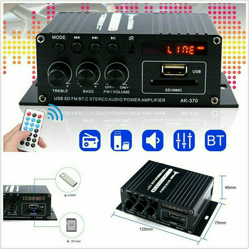 12V 400W Bluetooth HiFi Power Amplifier Mini Audio Digital Stereo FM AMP Remote