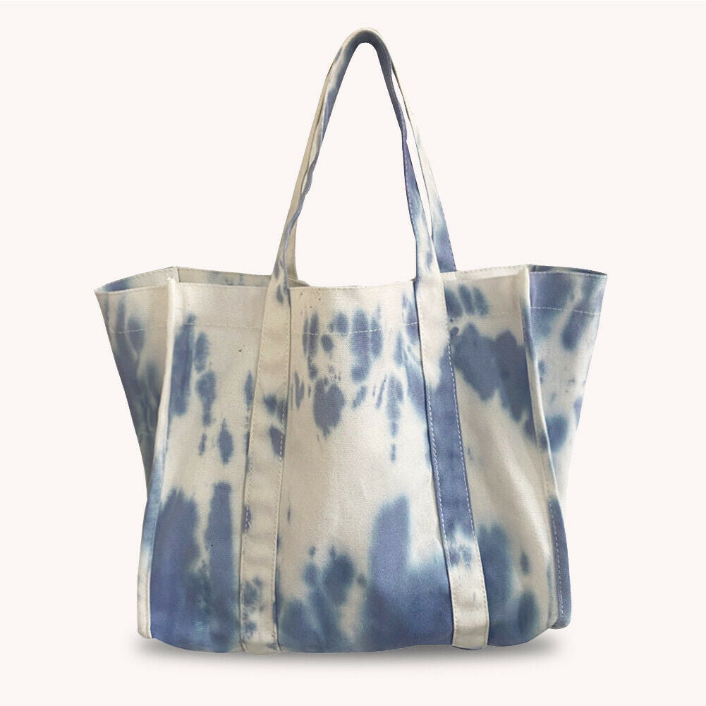 Ladies Large Capacity Canvas Tie Dye Underarm Bags Fashion Tote Handbags @