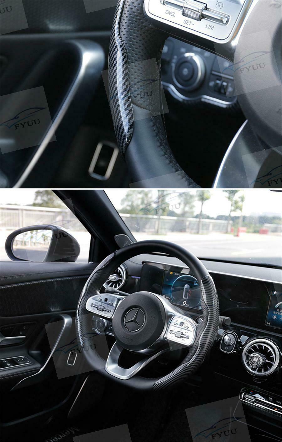 For 39-40cm Car Interior Non-Slip Steering Wheel Booster Cover Carbon Fiber Look